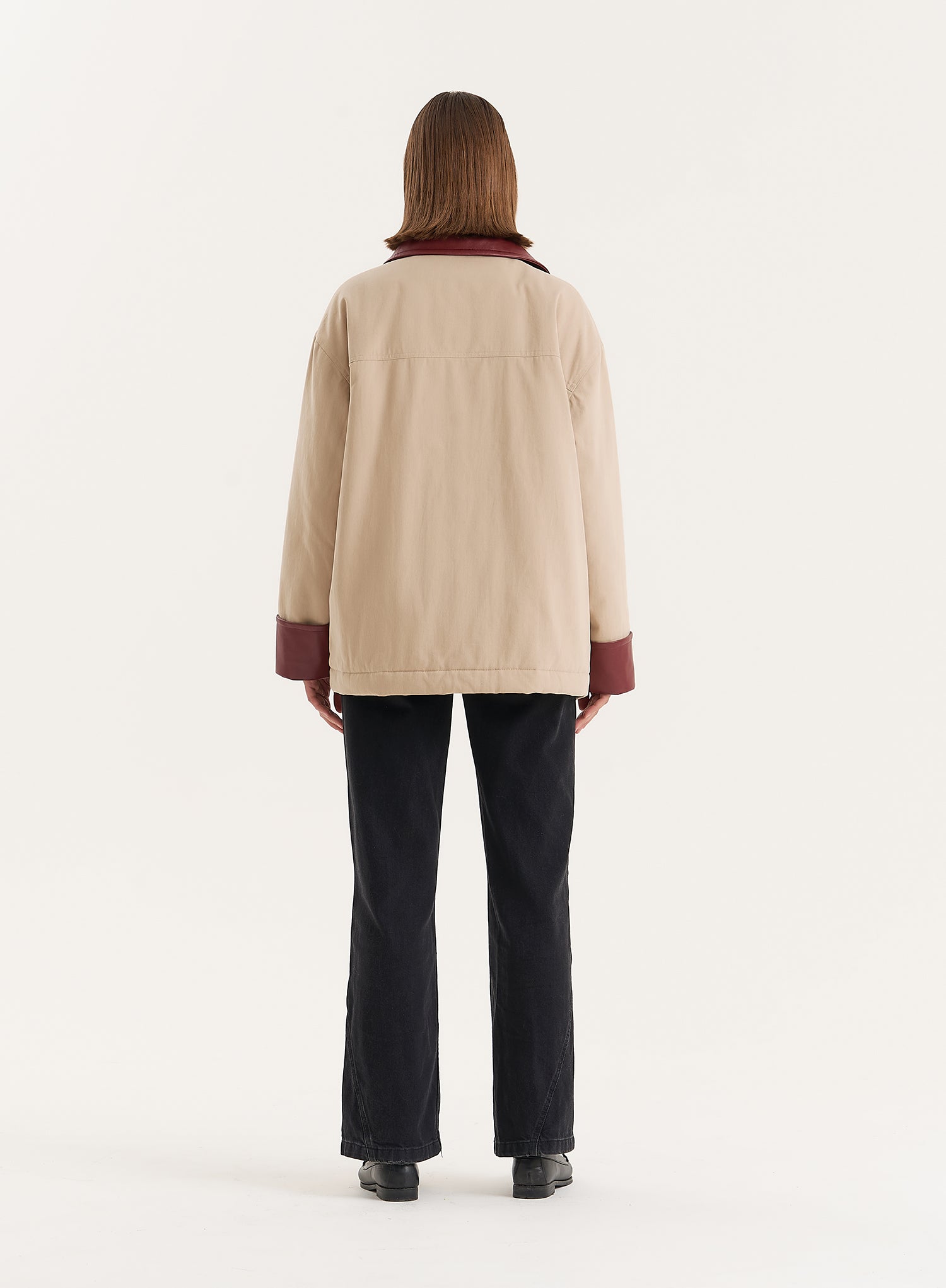Beige Contrast Collar Barn Jacket
